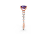 Rose gold Princess Cut Solitaire Amethyst Ring with Pave Band and Four-Prong Setting_2