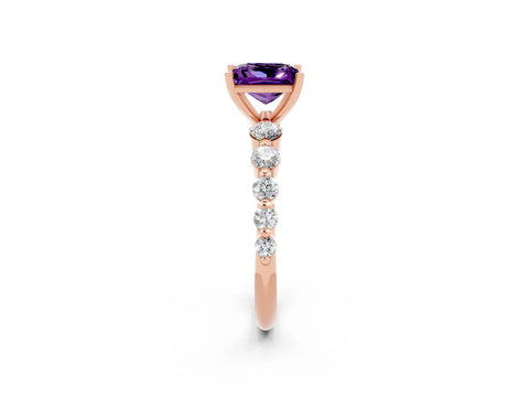 Rose gold Princess Cut Solitaire Amethyst Ring with Pave Band and Four-Prong Setting_2