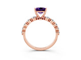 Rose gold Princess Cut Solitaire Amethyst Ring with Pave Band and Four-Prong Setting_3