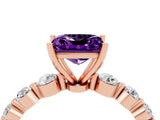 Rose gold Princess Cut Solitaire Amethyst Ring with Pave Band and Four-Prong Setting_4
