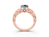 Rose gold Princess Cut Solitaire Aquamarine Leaf-Inspired Vine Band Ring with Prong Setting_3