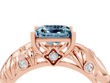 Rose gold Princess Cut Solitaire Aquamarine Leaf-Inspired Vine Band Ring with Prong Setting_4
