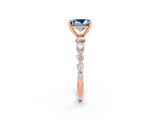 Rose gold Princess Cut Solitaire Aquamarine Ring with Pave Band and Four-Prong Setting_2
