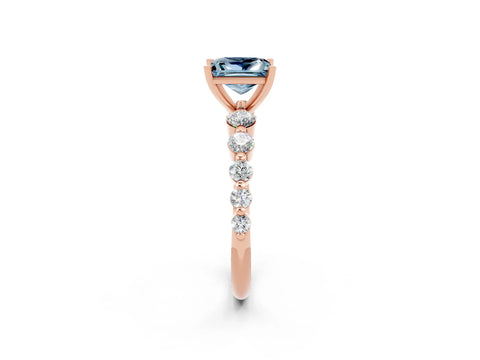 Rose gold Princess Cut Solitaire Aquamarine Ring with Pave Band and Four-Prong Setting_2