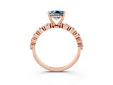 Rose gold Princess Cut Solitaire Aquamarine Ring with Pave Band and Four-Prong Setting_3