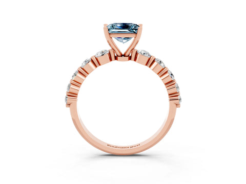 Rose gold Princess Cut Solitaire Aquamarine Ring with Pave Band and Four-Prong Setting_3