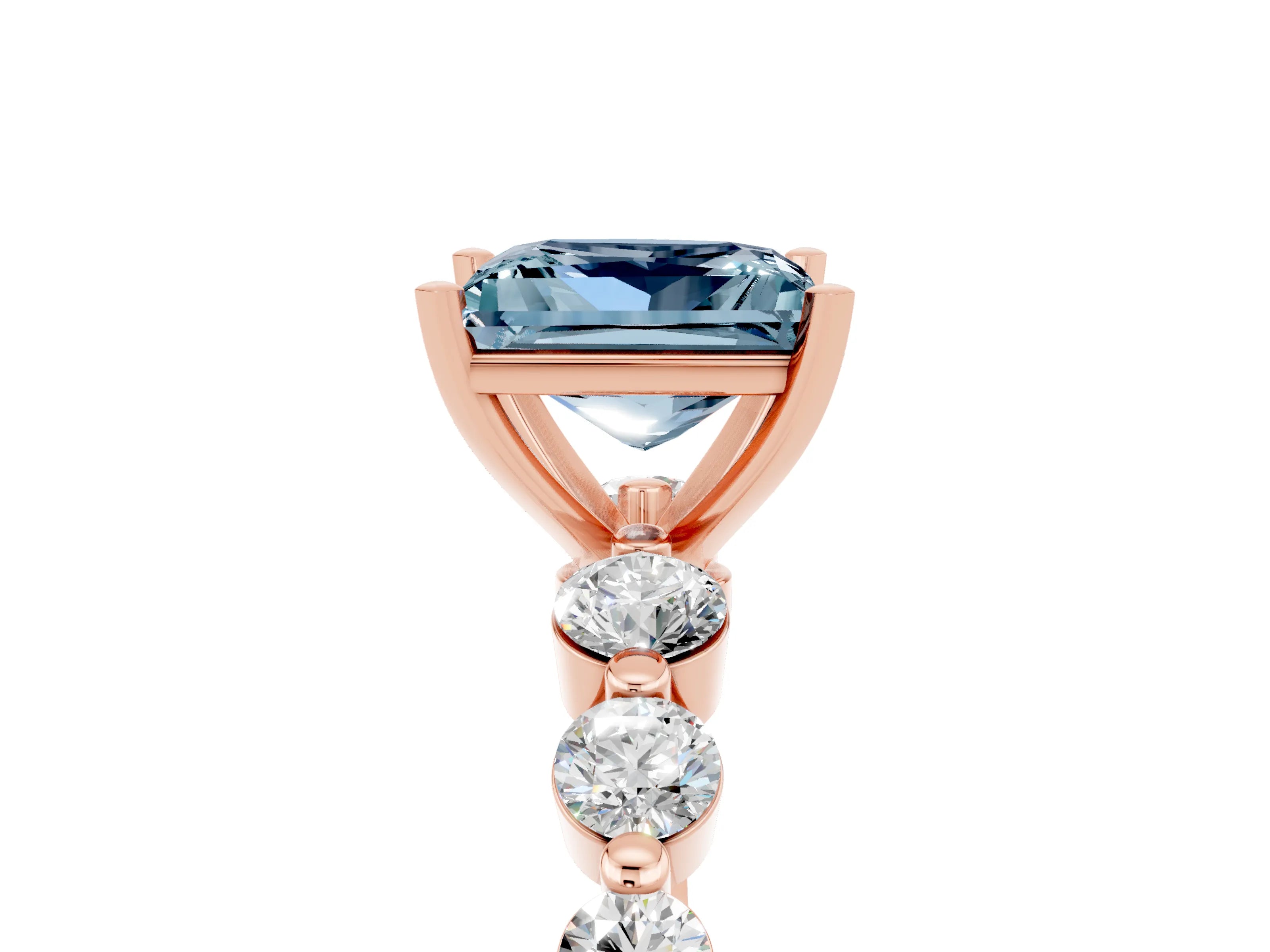 Rose gold Princess Cut Solitaire Aquamarine Ring with Pave Band and Four-Prong Setting_5