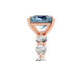 Rose gold Princess Cut Solitaire Aquamarine Ring with Pave Band and Four-Prong Setting_5