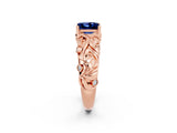 Rose gold Princess Cut Solitaire Blue Sapphire Leaf-Inspired Vine Band Ring with Prong Setting_2
