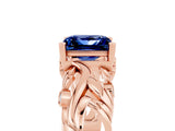 Rose gold Princess Cut Solitaire Blue Sapphire Leaf-Inspired Vine Band Ring with Prong Setting_5