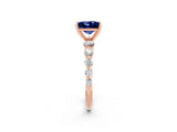 Rose gold Princess Cut Solitaire Blue Sapphire Ring with Pave Band and Four-Prong Setting_2