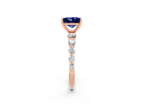 Rose gold Princess Cut Solitaire Blue Sapphire Ring with Pave Band and Four-Prong Setting_2