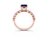 Rose gold Princess Cut Solitaire Blue Sapphire Ring with Pave Band and Four-Prong Setting_3
