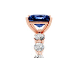 Rose gold Princess Cut Solitaire Blue Sapphire Ring with Pave Band and Four-Prong Setting_5