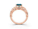 Rose gold Princess Cut Solitaire Blue Topaz Leaf-Inspired Vine Band Ring with Prong Setting_3