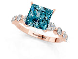 Rose gold Princess Cut Solitaire Blue Topaz Ring with Pave Band and Four-Prong Setting_1