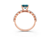 Rose gold Princess Cut Solitaire Blue Topaz Ring with Pave Band and Four-Prong Setting_3