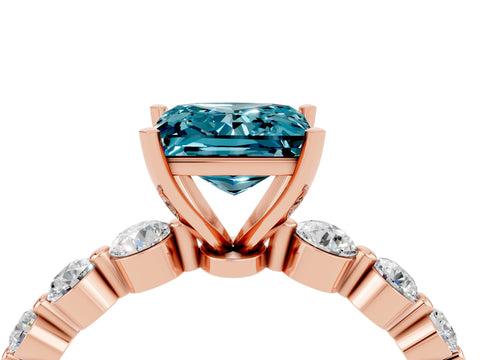 Rose gold Princess Cut Solitaire Blue Topaz Ring with Pave Band and Four-Prong Setting_4
