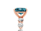 Rose gold Princess Cut Solitaire Blue Topaz Ring with Pave Band and Four-Prong Setting_5
