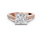 Rose gold Princess Cut Solitaire Cathedral Diamond Engagement Ring with Channel-Set Band and Four-Prong Setting_3