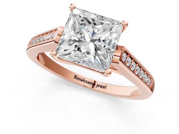 Rose Gold Princess Cut Cathedral Solitaire Engagement Ring Setting with Channel Set Band