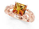 Rose gold Princess Cut Solitaire Citrine Leaf-Inspired Vine Band Ring with Prong Setting_1