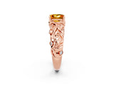 Rose gold Princess Cut Solitaire Citrine Leaf-Inspired Vine Band Ring with Prong Setting_2