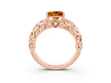 Rose gold Princess Cut Solitaire Citrine Leaf-Inspired Vine Band Ring with Prong Setting_3