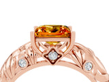 Rose gold Princess Cut Solitaire Citrine Leaf-Inspired Vine Band Ring with Prong Setting_4