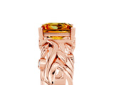 Rose gold Princess Cut Solitaire Citrine Leaf-Inspired Vine Band Ring with Prong Setting_5