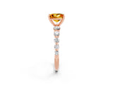Rose gold Princess Cut Solitaire Citrine Ring with Pave Band and Four-Prong Setting_2