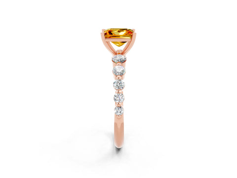 Rose gold Princess Cut Solitaire Citrine Ring with Pave Band and Four-Prong Setting_2