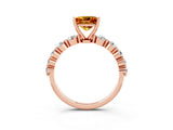 Rose gold Princess Cut Solitaire Citrine Ring with Pave Band and Four-Prong Setting_3