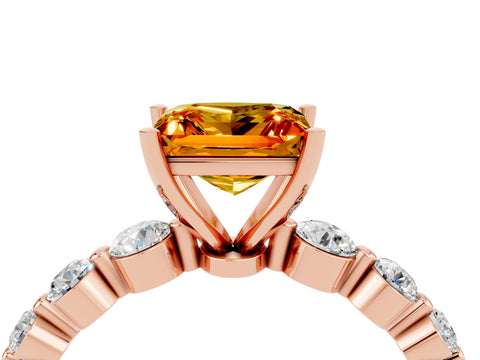 Rose gold Princess Cut Solitaire Citrine Ring with Pave Band and Four-Prong Setting_4