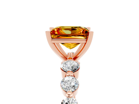 Rose gold Princess Cut Solitaire Citrine Ring with Pave Band and Four-Prong Setting_5