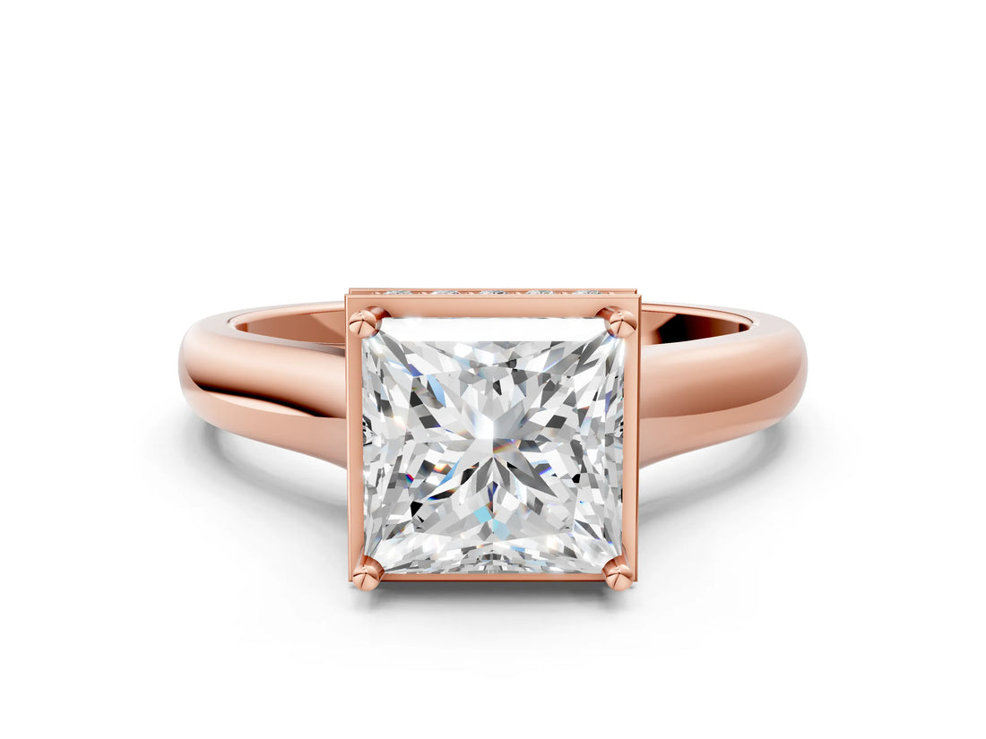Rose gold Princess Cut Solitaire Diamond Engagement Ring with Four-Prong Setting and Tapered Band_3