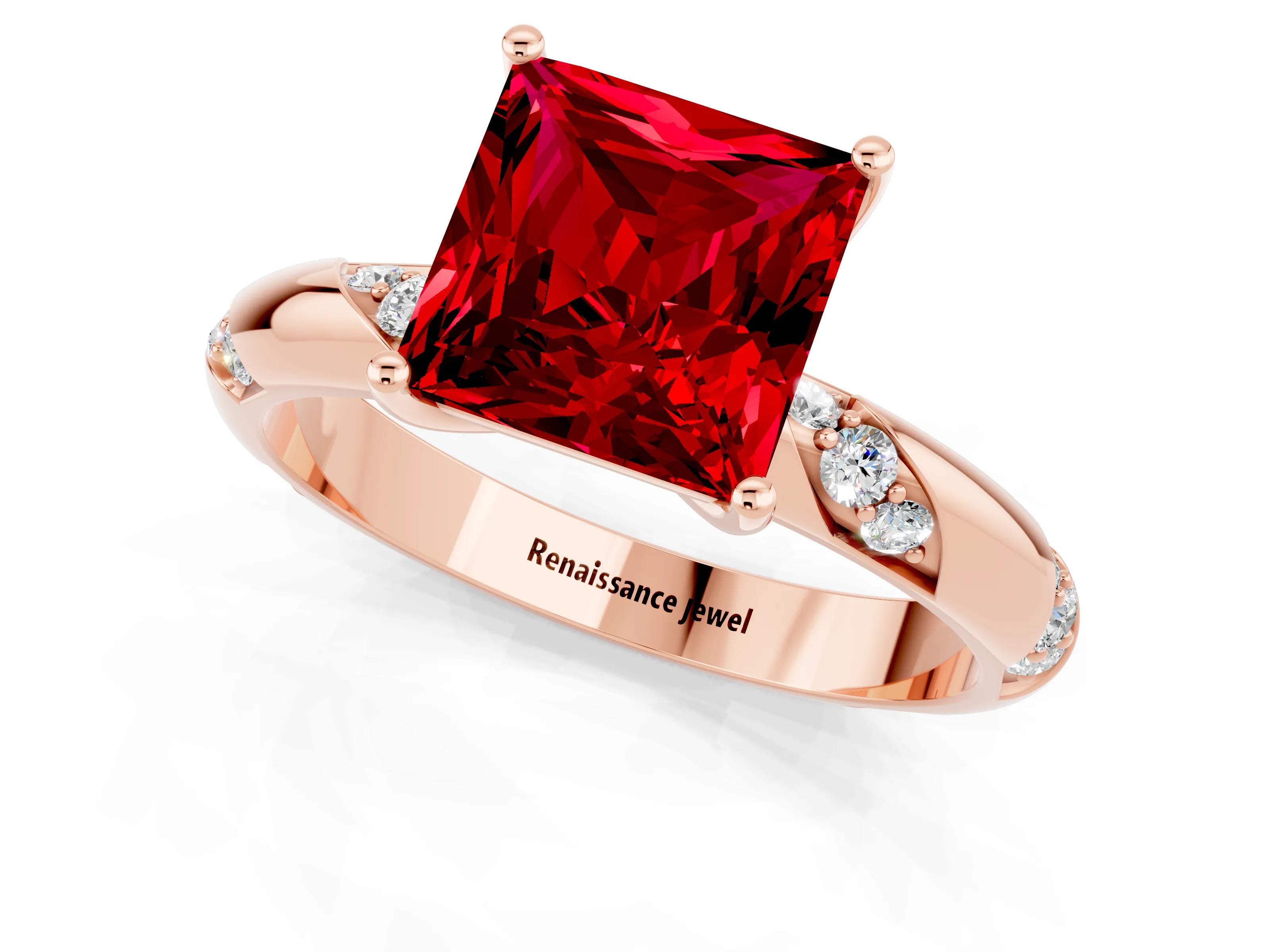 Rose gold Princess Cut Solitaire Diamond Engagement Ring with Twisted Pave Band and Four-Prong Setting_1