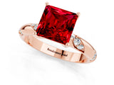Rose gold Princess Cut Solitaire Diamond Engagement Ring with Twisted Pave Band and Four-Prong Setting_1