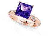 Rose gold Princess Cut Solitaire Diamond Engagement Ring with Twisted Pave Band and Four-Prong Setting_1