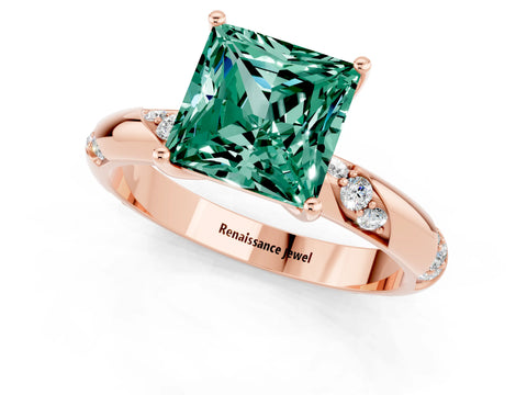 Rose gold Princess Cut Solitaire Diamond Engagement Ring with Twisted Pave Band and Four-Prong Setting_1