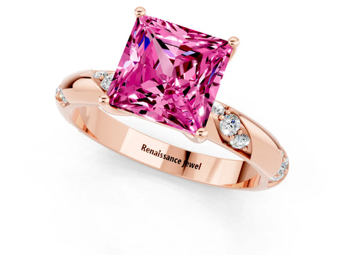 Rose gold Princess Cut Solitaire Diamond Engagement Ring with Twisted Pave Band and Four-Prong Setting_1