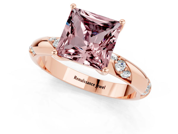 Rose gold Princess Cut Solitaire Diamond Engagement Ring with Twisted Pave Band and Four-Prong Setting