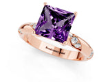 Rose gold Princess Cut Solitaire Diamond Engagement Ring with Twisted Pave Band and Four-Prong Setting_1