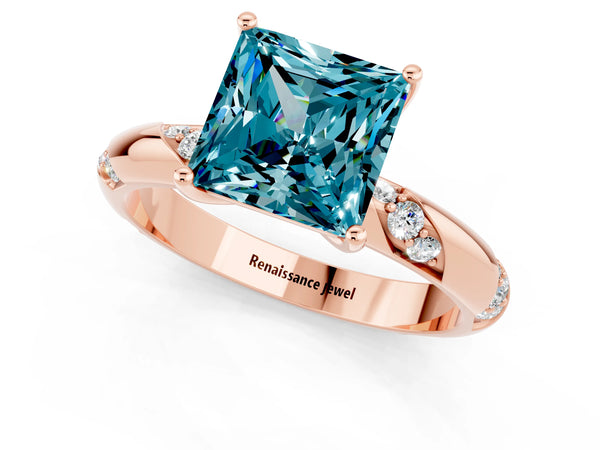 Rose gold Princess Cut Solitaire Diamond Engagement Ring with Twisted Pave Band and Four-Prong Setting