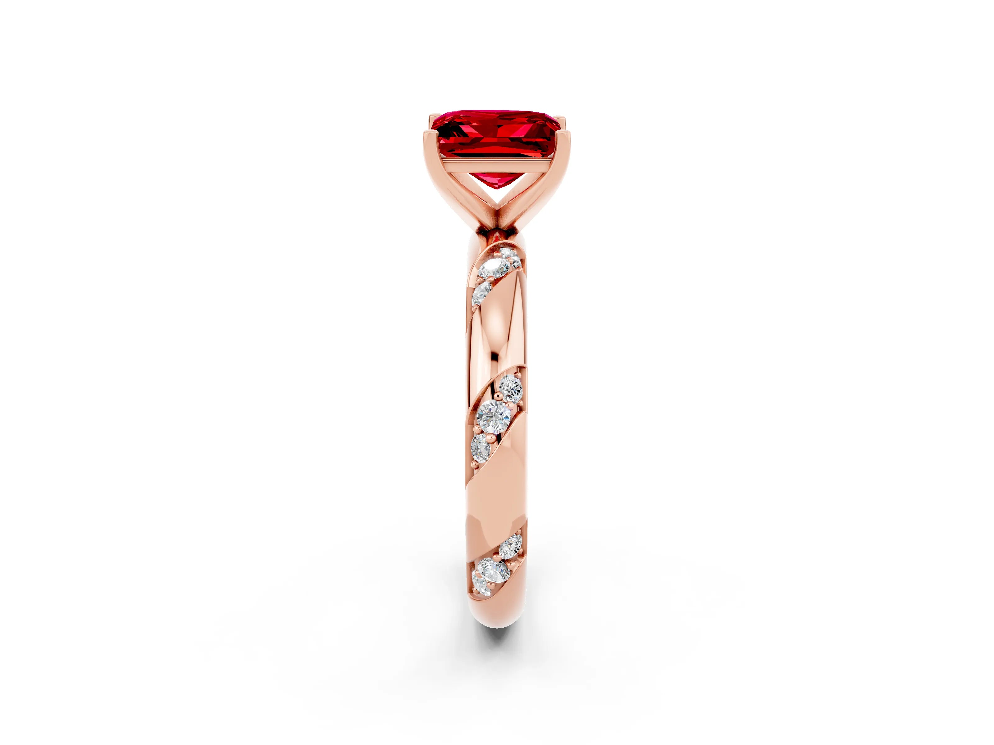 Rose gold Princess Cut Solitaire Diamond Engagement Ring with Twisted Pave Band and Four-Prong Setting_2