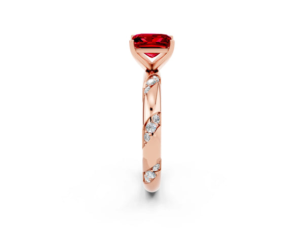 Rose gold Princess Cut Solitaire Diamond Engagement Ring with Twisted Pave Band and Four-Prong Setting