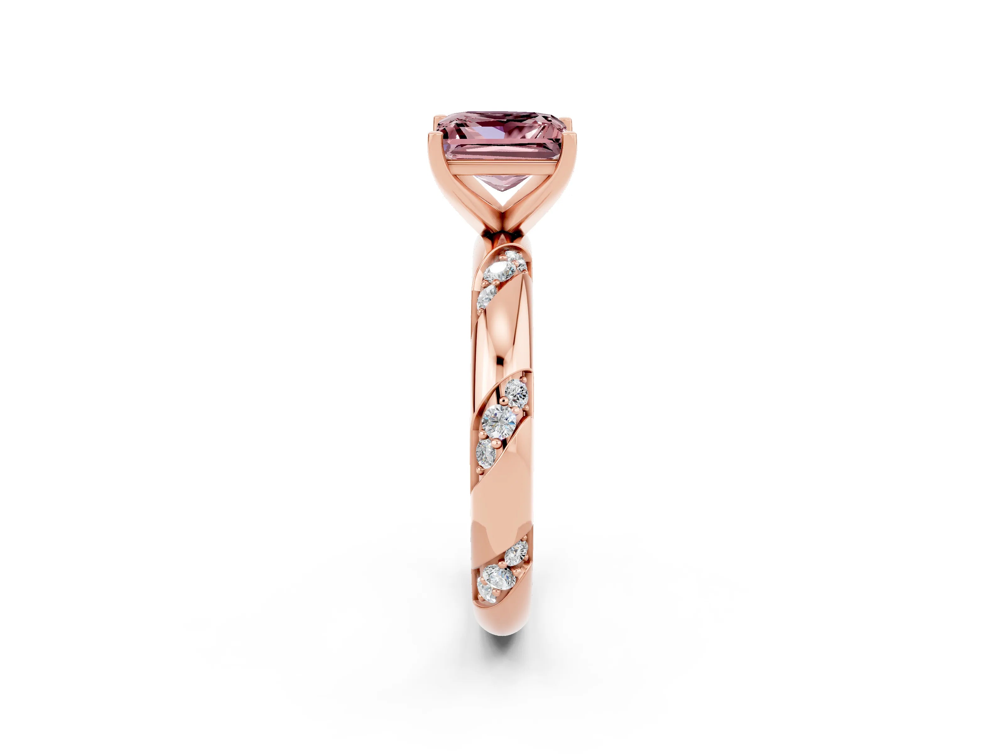 Rose gold Princess Cut Solitaire Diamond Engagement Ring with Twisted Pave Band and Four-Prong Setting_2