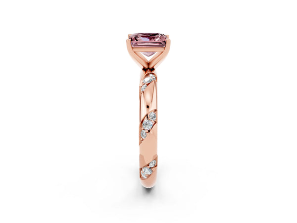 Rose gold Princess Cut Solitaire Diamond Engagement Ring with Twisted Pave Band and Four-Prong Setting