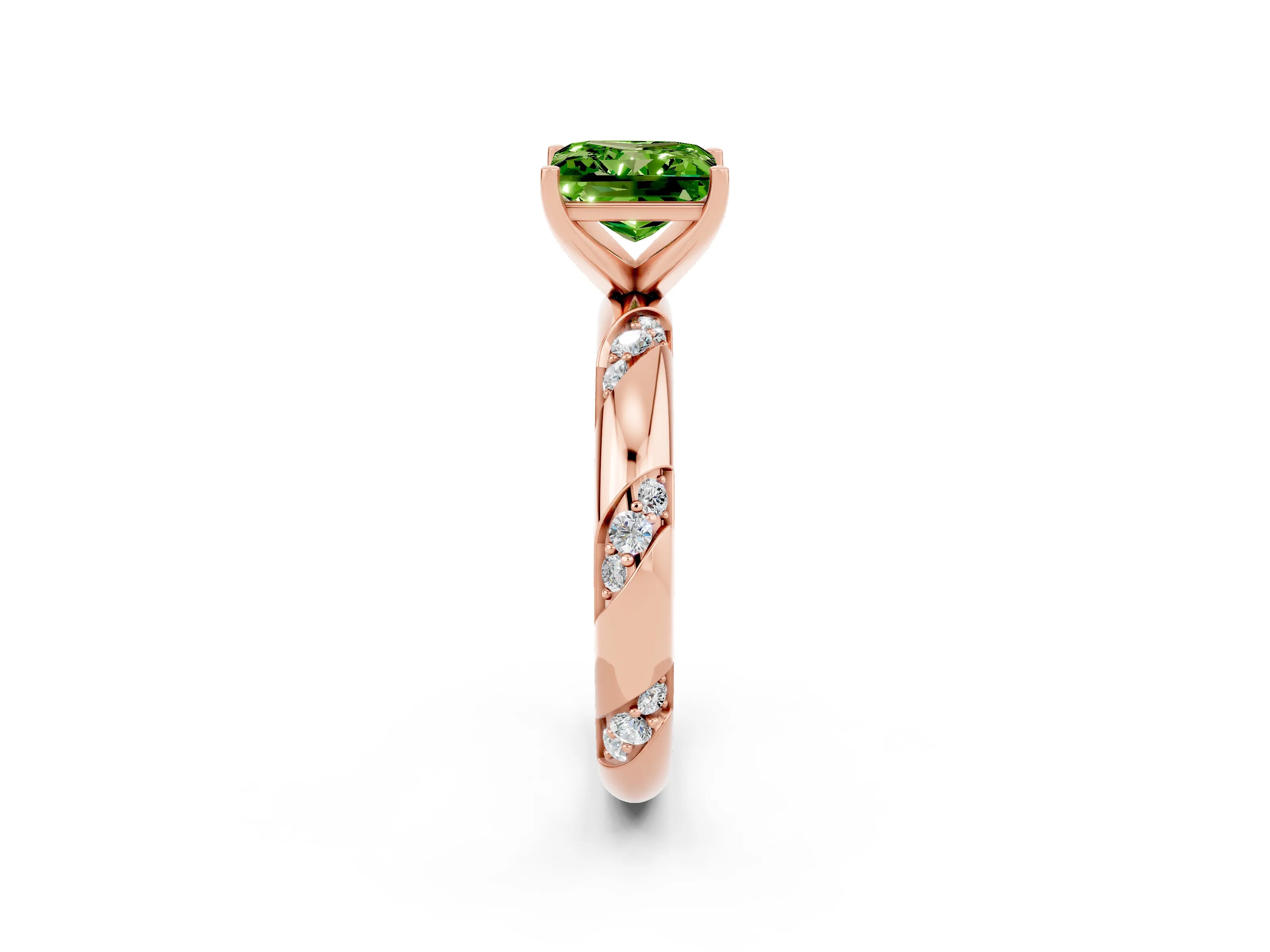 Rose gold Princess Cut Solitaire Diamond Engagement Ring with Twisted Pave Band and Four-Prong Setting_2