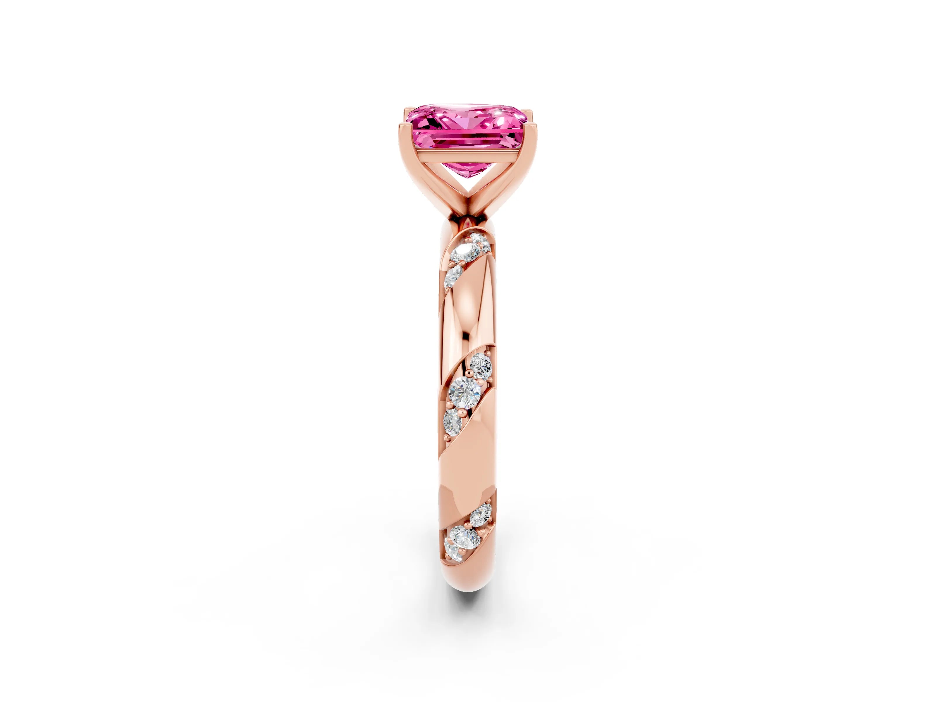 Rose gold Princess Cut Solitaire Diamond Engagement Ring with Twisted Pave Band and Four-Prong Setting_2